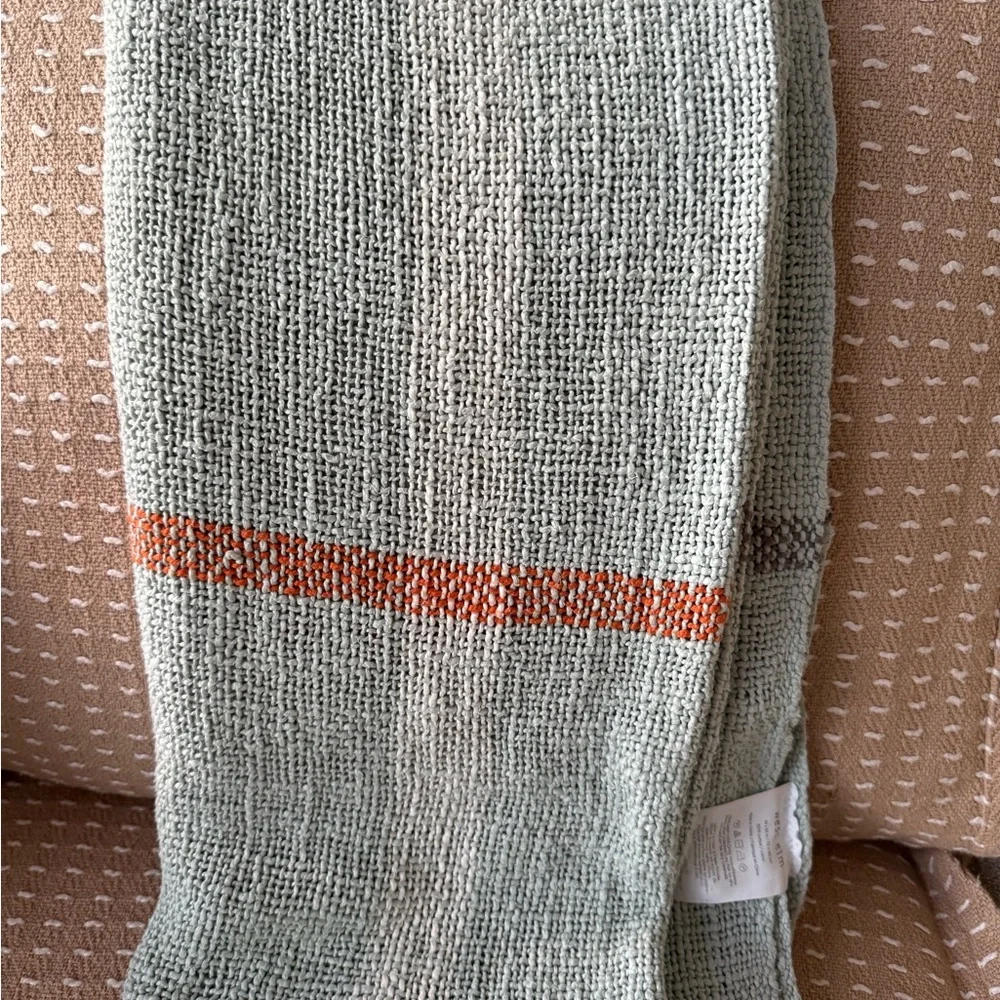 West Elm Textured Knit Throw in Light Teal, Gray & Orange